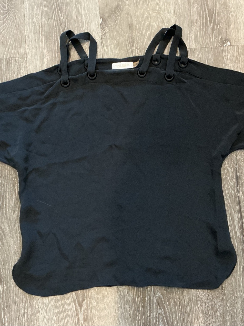 Ramy Brook Black Grommet Strap Short Sleeve Top, 100% Silk, size Med